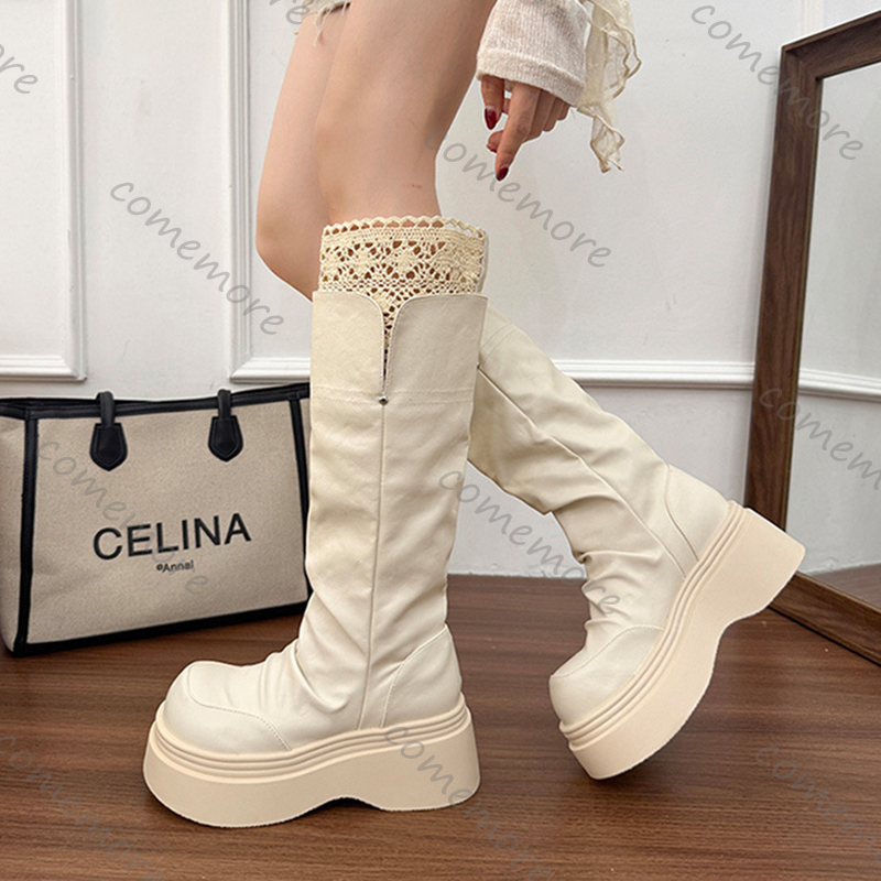 Vintage Fashion Boots - Comemore Gothic Lace Platform Women Knight