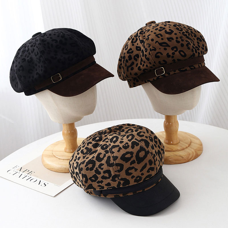 Vintage Fashion Hats - Retro Leopard Print Wide Brim Beret