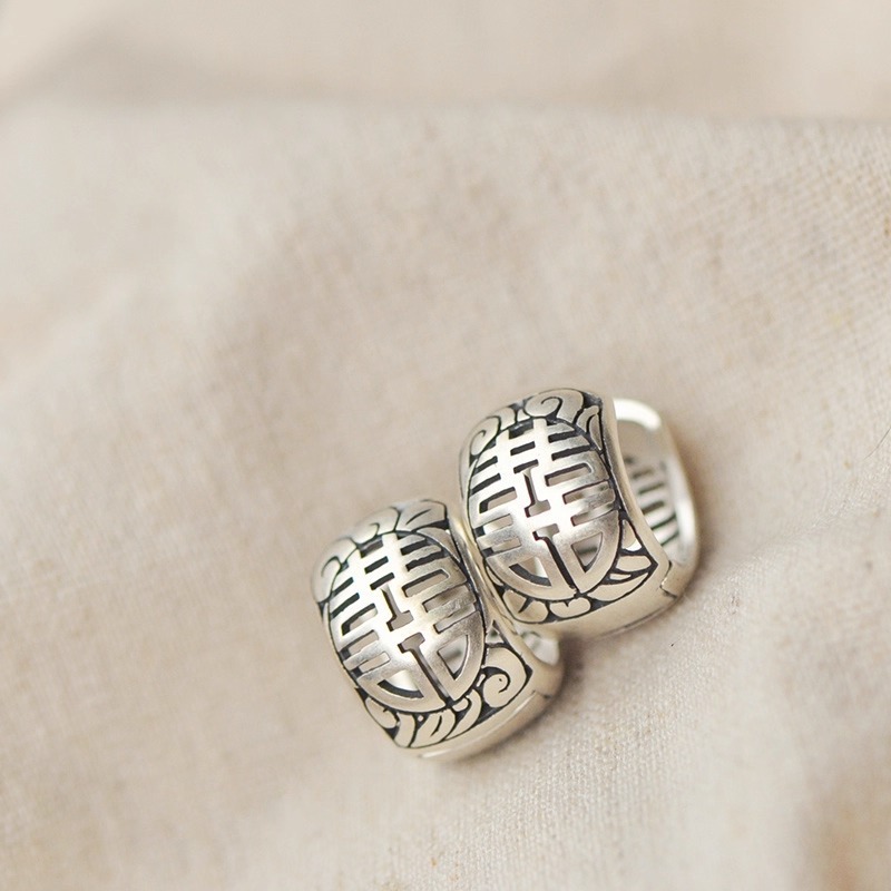 Vintage Fashion Ornaments - 925 Silver Earrings Fashionable Retro Matte