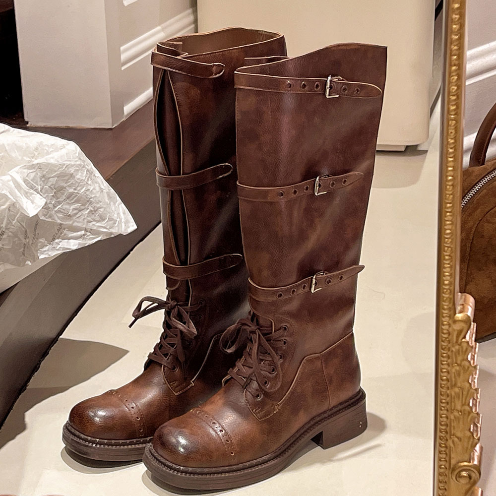 Vintage Fashion Boots - Women's Knee High Boots Vintage Belt