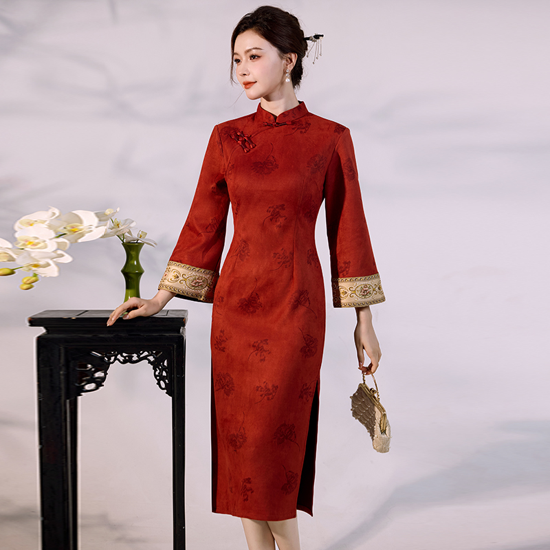 Vintage Fashion Gen Z - Luxury Suede Velvet Qipao - Modern