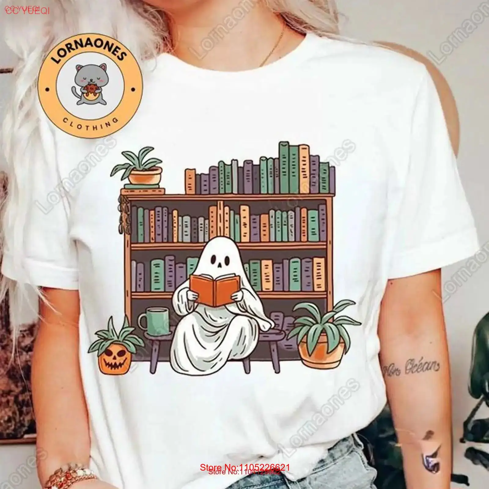 Vintage Fashion Library - Halloween GhosT T Shirt Reading Library