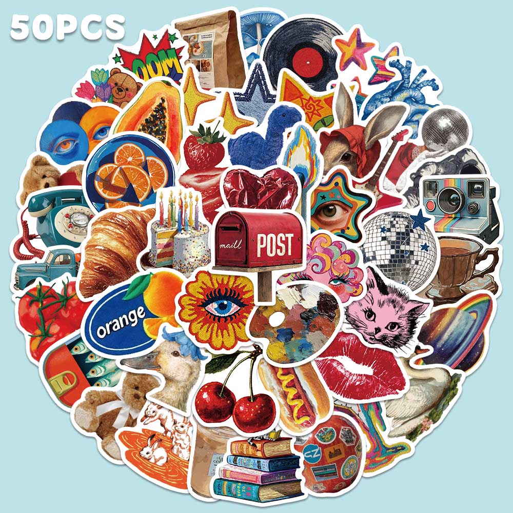 Vintage Fashion Labels - 50pcs Vintage Y2K Sticker Fashion Coll