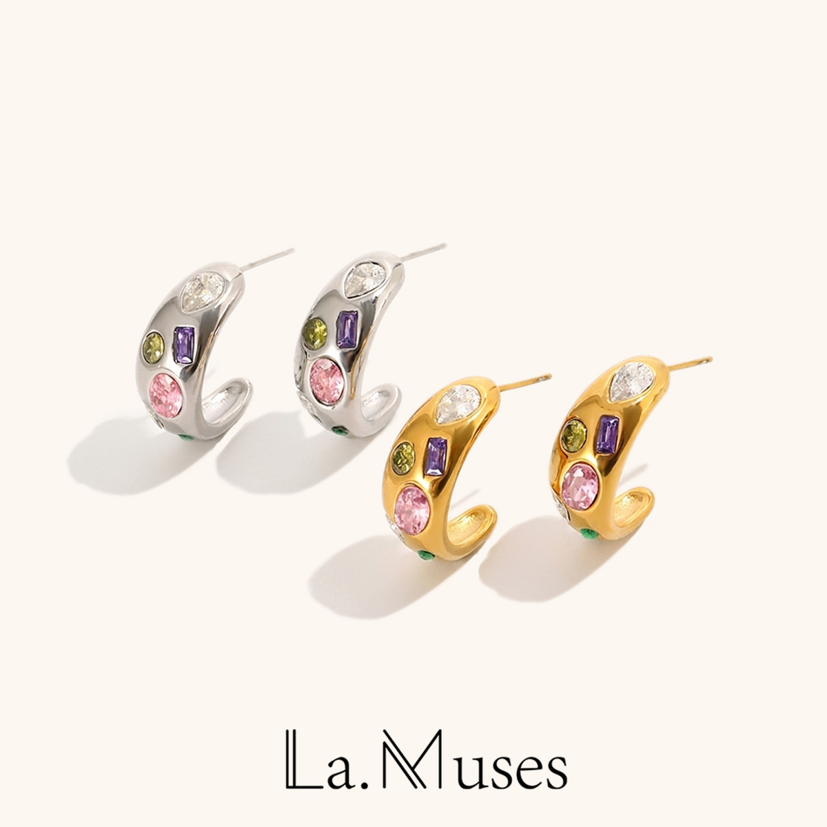 Vintage Fashion La - La. Muses Geometric Colored Zircon Moon