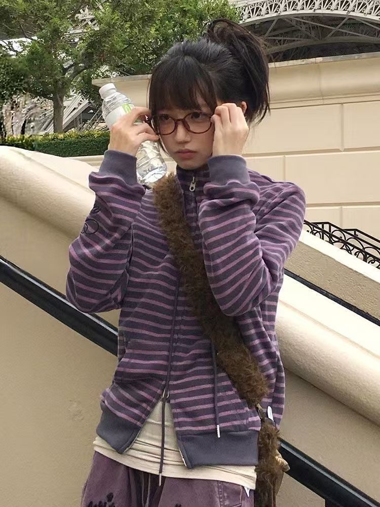 Turtleneck Knit 90S - Korean Vintage Grunge Striped Cardigan 90s