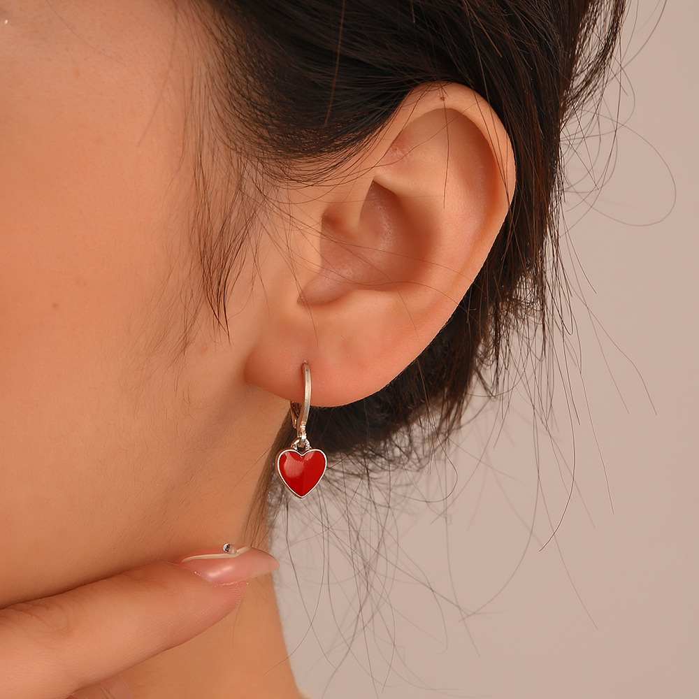 Vintage Fashion Guild - Vintage Red Heart Earrings Fashion Colorful