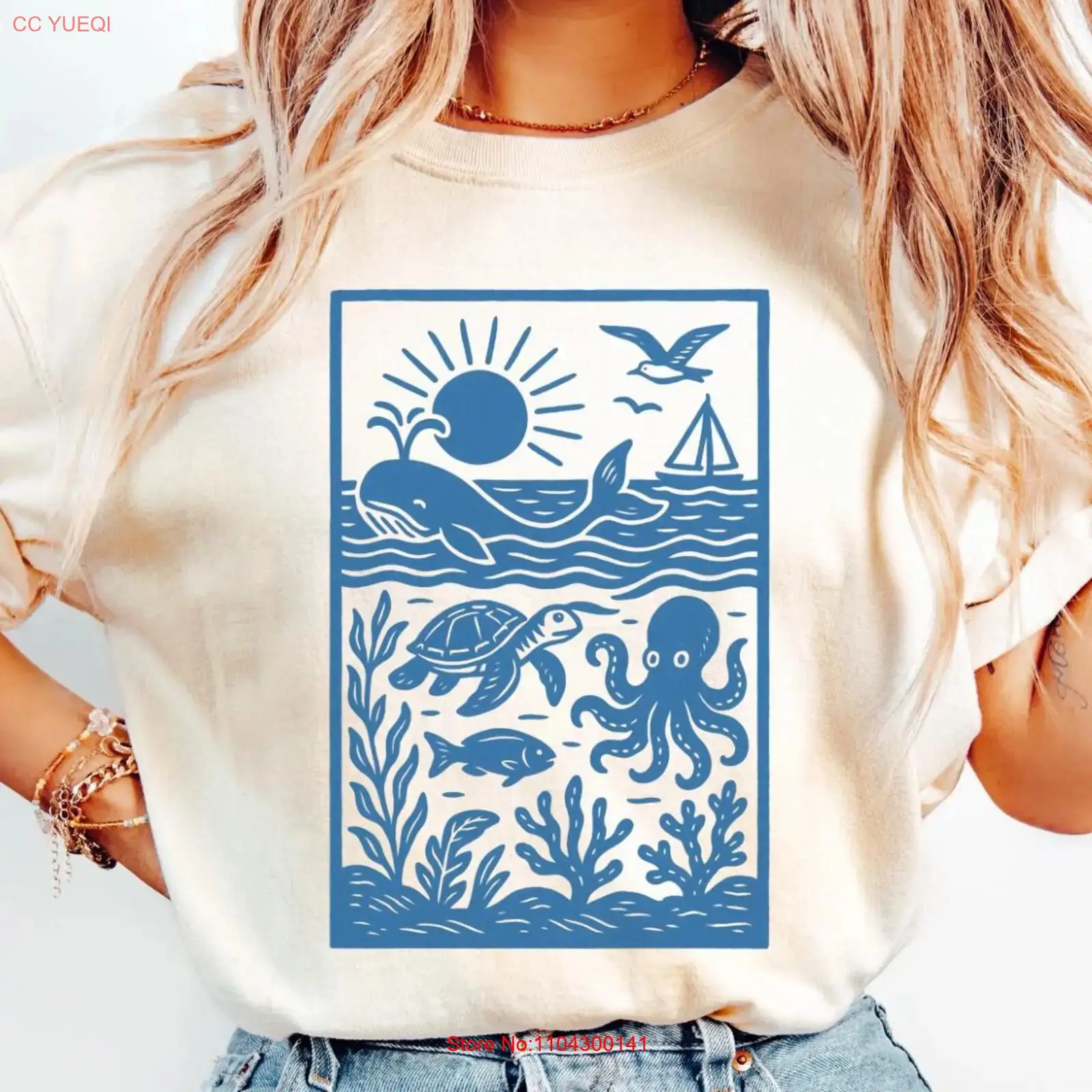 Turtleneck Knit 90S - Vintage 90s Retro ocean shirt Sea