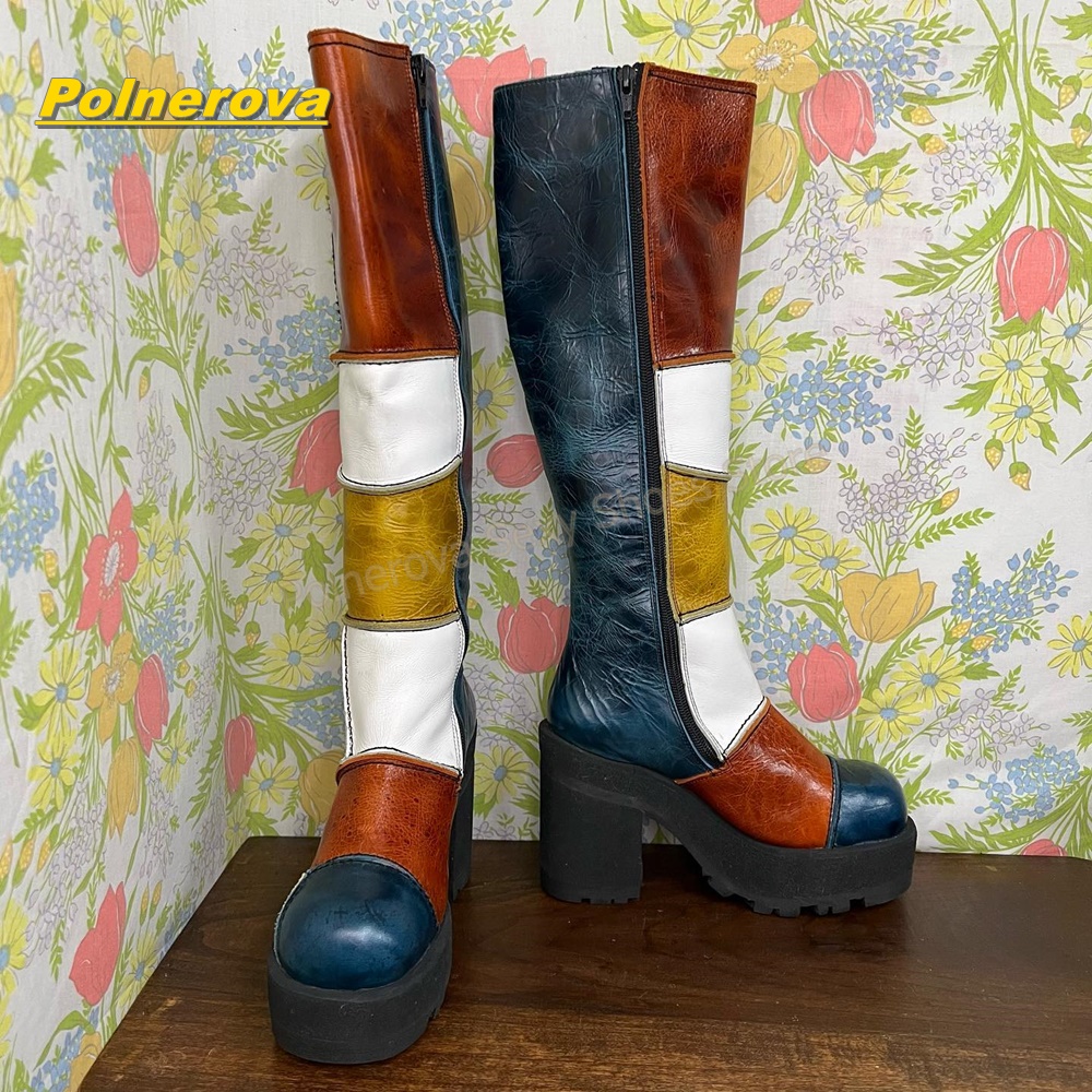 Women Retro Patchwork Leather  - огляд і ціна Vintage Fashion Boots