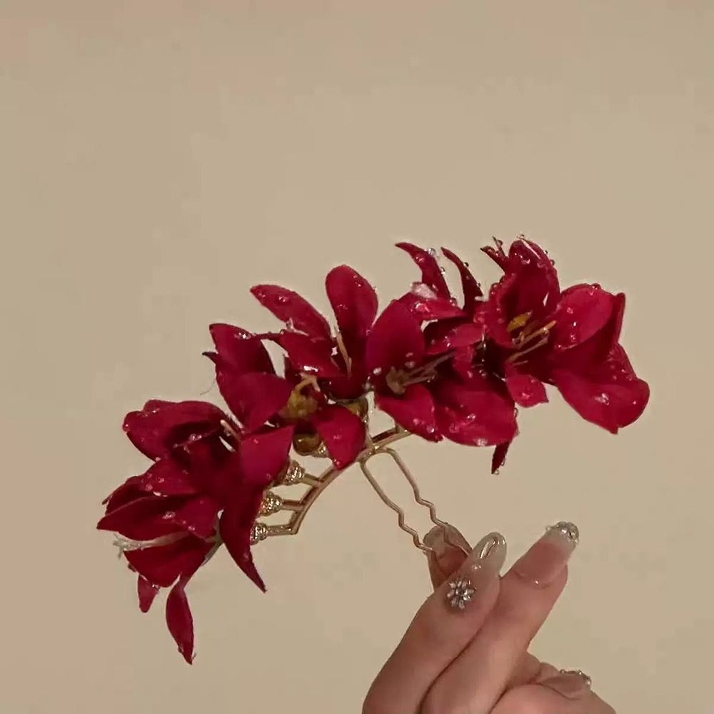 Rose Flower Red Flower Hairpin - огляд і ціна Vintage Fashion Ornaments